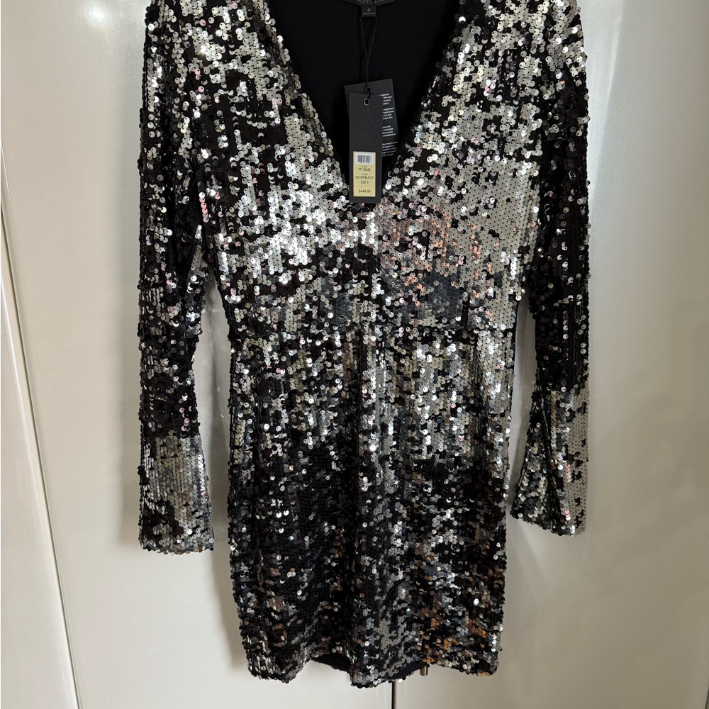 Rachel Zoe Black and Silver Sequin Long Sleeve Dress